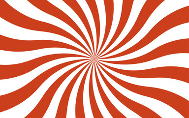Poster - Abstract high-energy radial burst design with bright red and white wavy stripes. Symmetrical curved segments, a hypnotic, sunburst optical illusion. Swirling motion dynamic vintage pop-art.