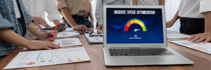 Fototapete - Computer software evaluating website loading speed. Concept of improving website loading speed brisk.