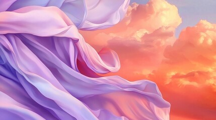 Poster - Dreamlike fabric flowing against a vibrant sunset sky, abstract art