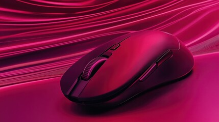 Poster - Sleek wireless mouse on vibrant pink surface, featuring a modern design