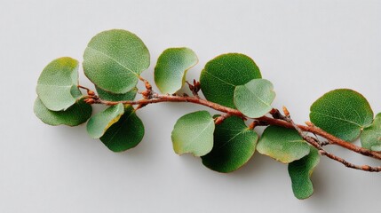 Aufkleber - Eucalyptus Branch With Round Leaves on White Background, Showcasing Natural Beauty and Botanical Simplicity for Wellness Projects : Generative AI