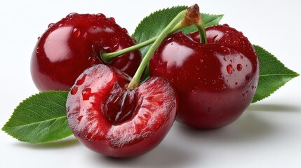 Poster - Fresh Ripe Cherries With Water Droplets, Symbolizing Healthy Eating and Summer Indulgence With Natural Sweetness : Generative AI