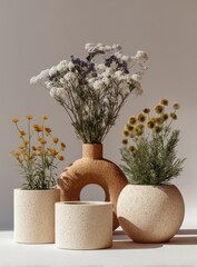 Aufkleber - Minimalist Still Life of Flowers in Vases, Evoking Natural Beauty and Serenity for Home Decor Inspiration : Generative AI