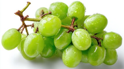 Poster - Fresh Green Grapes With Water Droplets on White Background, Symbolizing Healthy Eating and Natural Food Choices for Wellness : Generative AI