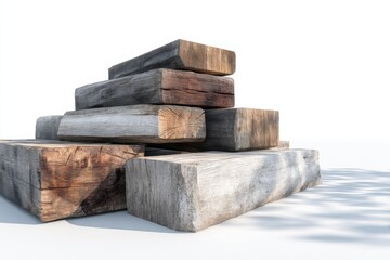 Poster - Stacked Wooden Beams on White Background, Symbolizing Strength and Sustainable Construction in Architecture and Building Material Industry : Generative AI