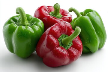 Poster - Fresh Red and Green Bell Peppers With Water Droplets, Ideal for Healthy Eating Campaigns and Culinary Education Material : Generative AI
