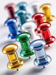 Poster - Colorful Thumbtacks on White Surface, Symbolizing Organization and Project Management for Business Solutions and Creative Collaboration : Generative AI