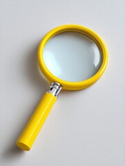 Aufkleber - Yellow Magnifying Glass on White Surface, Symbolizing Investigation and Meticulous Research in Business and Science, Perfect for Visualizing Discovery : Generative AI