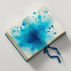 Poster - Open Journal With Blue Watercolor Splash, Representing Creative Expression and Artistic Inspiration for Personal Reflection and Mindfulness Practices : Generative AI