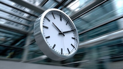 Poster - Clock Floating in Modern Office Building, Illustrating Time Management and Deadline Urgency for Business Efficiency and Productivity : Generative AI