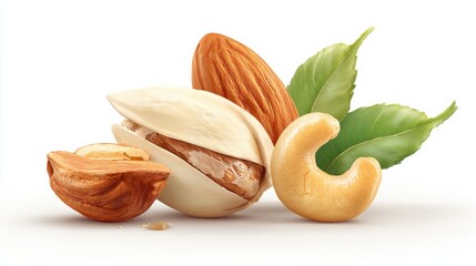 Poster - Assortment of Nuts on White Background, Showcasing Healthy Eating and Nutritional Awareness : Generative AI