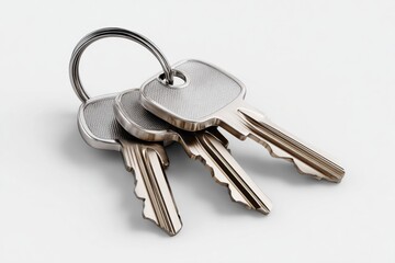 Aufkleber - Three Silver Keys on a Ring, Symbolizing Access, Security, and Real Estate Opportunities, Set Against a Clean White Backdrop for Easy Integration : Generative AI