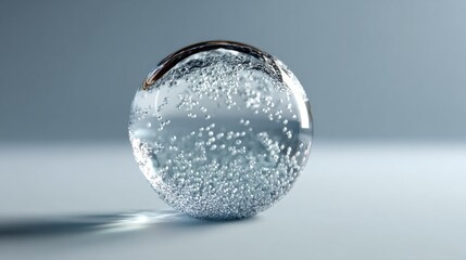 Poster - Water Orb Filled With Bubbles on Light Surface, Symbolizing Clarity and Purity in Product Design and Innovation : Generative AI