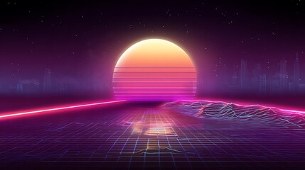 Poster - Retro wave city landscape neon sunset