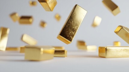 Poster - Floating Gold Bars on White Background, Symbolizing Wealth and Financial Investment Opportunities, Ideal for Banking and Finance Concepts : Generative AI