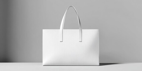 Aufkleber - Elegant White Tote Bag on Display Against Gray Backdrop, Showcasing Retail Branding and Sustainable Shopping : Generative AI