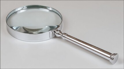 Aufkleber - Magnifying Glass With Chrome Finish on White Surface, Symbolizing Investigation and Detailed Analysis for Business Audit and Scientific Discovery : Generative AI
