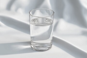 Poster - Glass of Fresh Water on White Silk, Promoting Hydration and Wellness in Health Campaigns, Representing Purity and Cleanliness : Generative AI