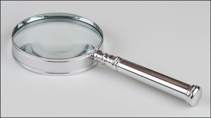 Aufkleber - Chrome Magnifying Glass on White Background, Symbolizing Investigation and Due Diligence in Business Audits and Quality Assurance Processes : Generative AI
