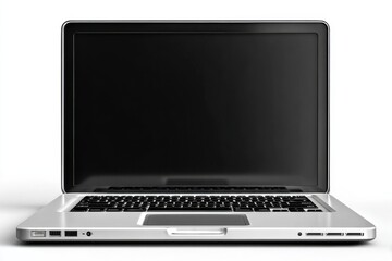 Poster - Sleek Silver Laptop on White Background, Symbolizing Technology and Digital Transformation for Business or Remote Work Presentations : Generative AI