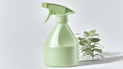 Aufkleber - Pastel Green Spray Bottle Next to a Small Plant, Showcasing Eco-Friendly Cleaning Solutions and Sustainable Living : Generative AI