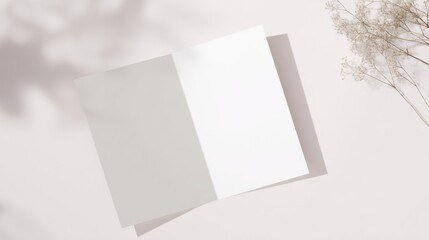 Poster - Open Invitation Card on Light Background With Floral Accent, Ideal for Wedding Planning or Event Promotion and Personalized Communication : Generative AI