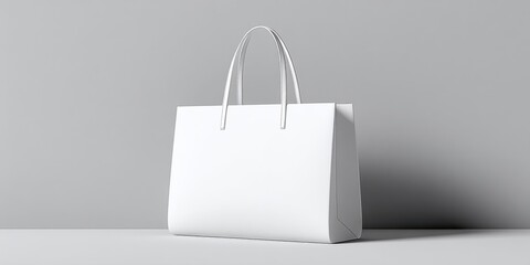 Poster - White Tote Bag Mockup on Gray Background, Ideal for Branding and Retail Marketing Campaigns, Showcasing Product Design and Eco-Friendly Packaging : Generative AI