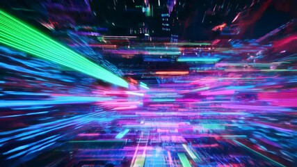 Poster - Dynamic futuristic neon cityscape with rapid light motion and vivid urban energy