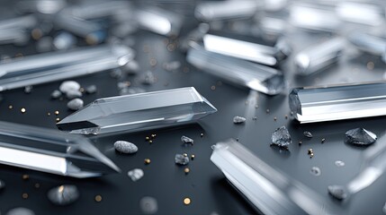 Poster - Shimmering crystal fragments showcase a range of colors and shapes, radiating brilliance in a dark setting, captivating the viewer