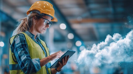 Poster - Female Engineer Using Tablet for Cloud-Based Construction Work