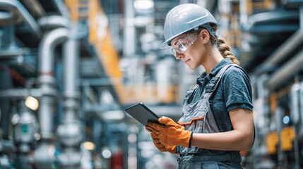 Poster - Female Engineer Implementing AI Solutions in Industrial Setting