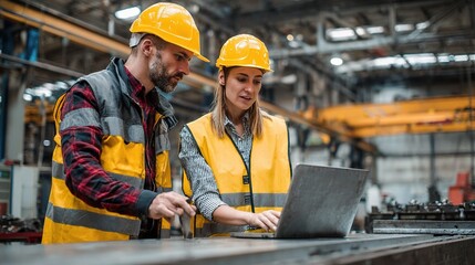 Poster - Industrial Engineers Collaborating in Factory Environment