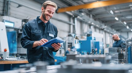 Poster - Engineer Planning Project with CNC Machinery in Manufacturing Facility