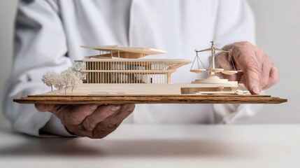 Poster - Architect Holding White Scale Model of Building on Clean Background