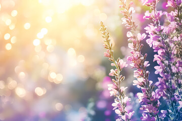 Wall Mural - bunch of purple flowers with a blurry background