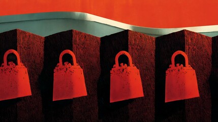 Poster - Red bells repetitive graphic abstract background