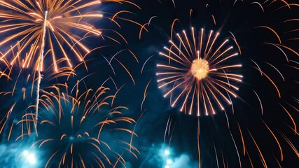 Poster - Celebrations light up the night sky with stunning fireworks display over a city skyline during summer festivities