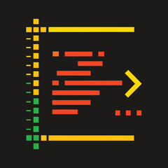 code editor interface display with red horizontal bars and yellow accents