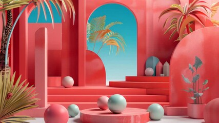 Poster - Amid vibrant coral structures, tropical plants enhance the serene ambiance, inviting exploration in a creatively designed space