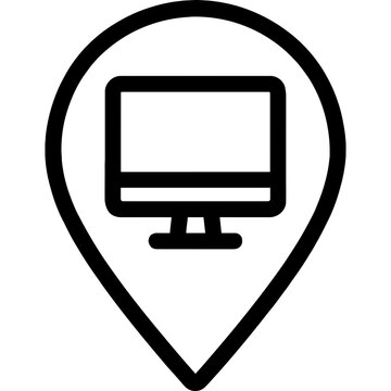 Minimalist location pin with computer icon