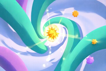 Fototapete - Colorful swirling vortex with stars and radiant light effects in a dreamy background setting