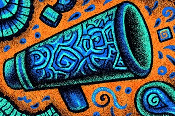 Poster - Artistic depiction of a decorative megaphone surrounded by intricate patterns on a vibrant background