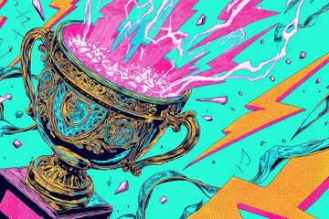 Poster - Unique trophy design bursting with energy in a vibrant and colorful illustration showcasing creativity and modern art style