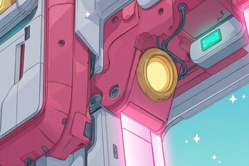 Poster - Futuristic machinery with vibrant colors and intricate details illuminated by soft light
