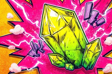 Poster - Colorful crystal bursting with energy against a vibrant pink background creates a striking visual impact