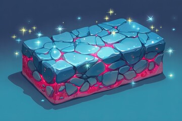 Poster - Glowing magical stone block with sparkling effects in vibrant colors