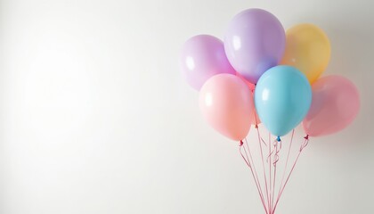 Aufkleber - Bunch of pastel color balloons on white background. Festive balloons, birthday celebration decoration. Group of colorful balloons, event decor for kids party, baby shower or wedding.