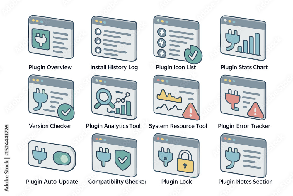 Software Plug In Image Software plugin icons for management and analysis tools Stock Vector ...