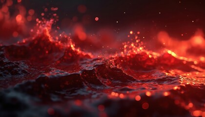 Poster - Abstract red water wave illustration on a black background. Dynamic liquid art with energy, motion. Concept art, design, seamless pattern for wallpaper, print, web. Fire effect.