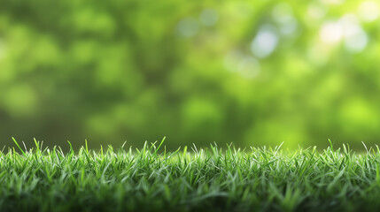 Wall Mural - a fresh spring sunny garden background of green grass and blurred foliage bokeh.